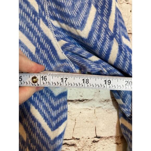 Chaps Top Womens Medium Blue Zig Zag Print Lace Up Long Sleeve Stretch Cotton - Picture 7 of 12